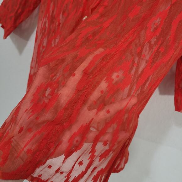 Chicos Womens Shirt Size Chicos 2 Standard Large 12 Red Button Front Sheer - Picture 6 of 13